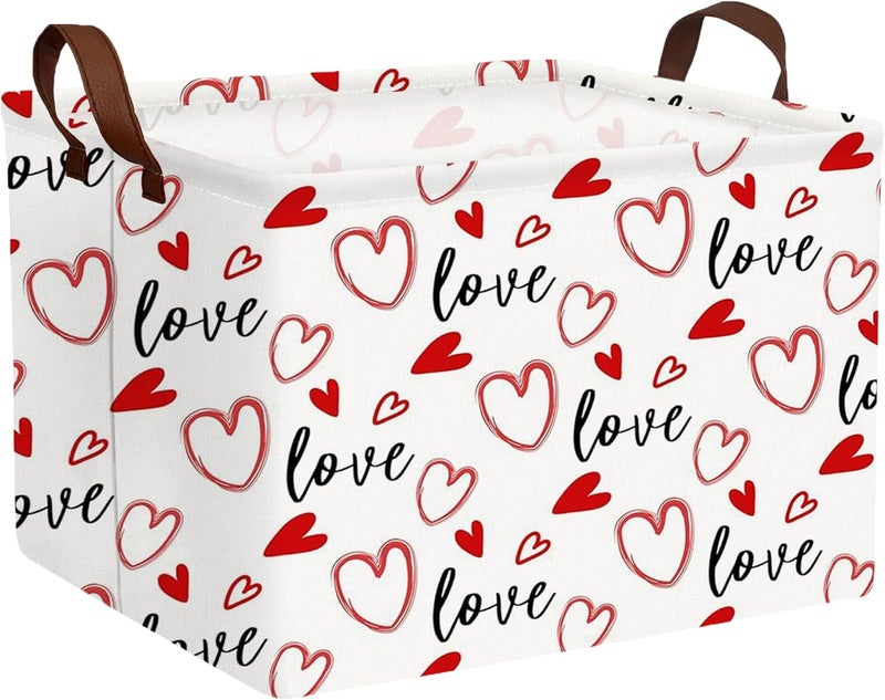 BOOHIT Valentines Day Basket Large Foldable Heart Shaped Storage Box for Gifts Kids Empty Storage Bins Rectangular Toy Organizer Decor (Love Red Hollow Solid Heart) - Image 1